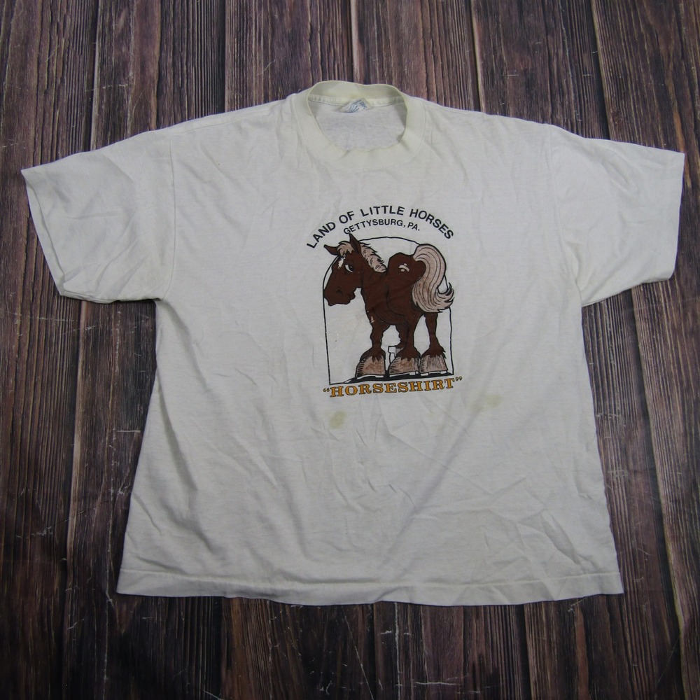 Tee Jays T-Shirt Mens XL White Vintage Land of Little Horses Gettysburg PA Shirt